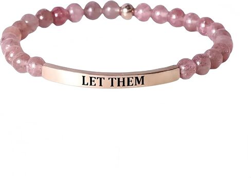 Let Them Bracelet For Women Man, Healing Crystal Beads Gold Cuff Stainless Steel Tube Lettering Engraved Bracelets Trendy Stretch Stackable Jewelry Friendship Gift in Saudi Arabia