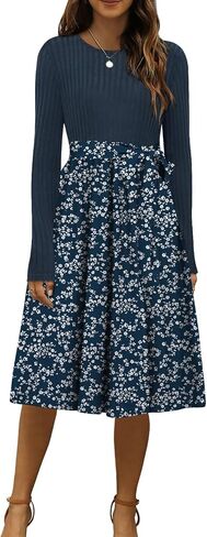 Womens Long Sleeve Knit Tops Boho Maxi Sweater Dress Tie Waist Elegant Fall Winter Dresses in Saudi Arabia