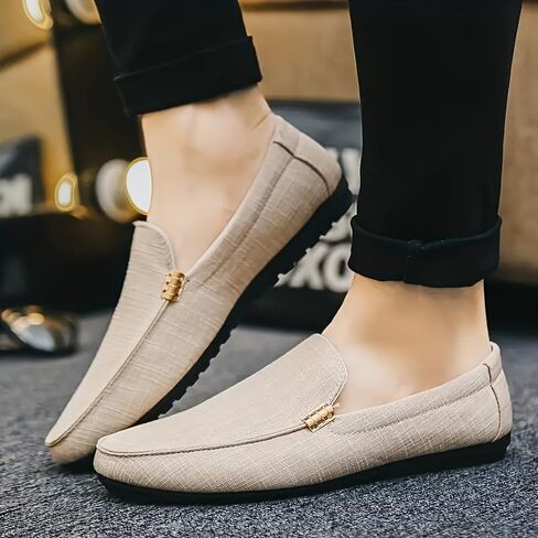 Men's Solid Canvas Loafers, Casual Comfy Slip On Shoes Flat Shoes for Men's Outdoor Footwear in Saudi Arabia