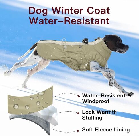 Dog Coat for Large Dogs, Dog Winter Jacket-X Large Warm Zip Up Snowsuit Dog Harness Vest Reflective Water-Resistant Dog Coat Dog Snow Jacket for Large Dogs Beagle, Corgi, Black in Kuwait