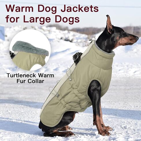 Dog Coat for Large Dogs, Dog Winter Jacket-X Large Warm Zip Up Snowsuit Dog Harness Vest Reflective Water-Resistant Dog Coat Dog Snow Jacket for Large Dogs Beagle, Corgi, Black in Kuwait