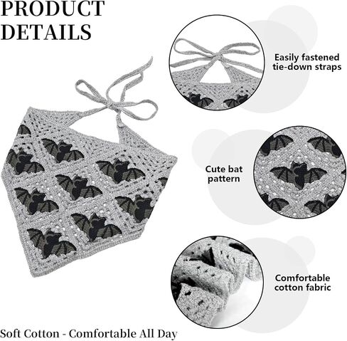 Gothic Crochet Bat Headband for Women, Halloween Christmas Knitted Triangle Bandana Scarf, Soft Vintage Hair Accessory with Adjustable Ties, bandanas for women in Saudi Arabia