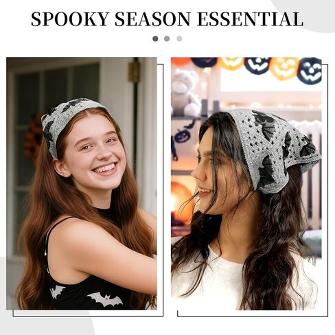 Gothic Crochet Bat Headband for Women, Halloween Christmas Knitted Triangle Bandana Scarf, Soft Vintage Hair Accessory with Adjustable Ties, bandanas for women in Saudi Arabia