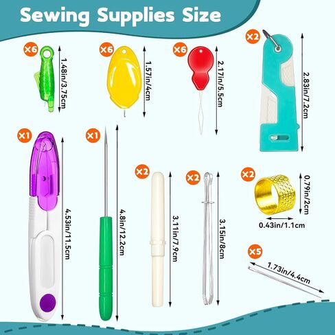 Lechchy 36 Pcs Sewing Tool, 2 Big+ 2 Small Seam Rippers, 20 Needle Threaders, 1 Small Sewing Scissors, 1 Thread Snips, 2 Drawstring Threaders, 1 Soft Tape Measure, 1 Awl Tool, 1 Thimble, and 5 Needles in Kuwait
