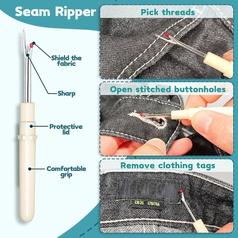 Lechchy 36 Pcs Sewing Tool, 2 Big+ 2 Small Seam Rippers, 20 Needle Threaders, 1 Small Sewing Scissors, 1 Thread Snips, 2 Drawstring Threaders, 1 Soft Tape Measure, 1 Awl Tool, 1 Thimble, and 5 Needles in Kuwait