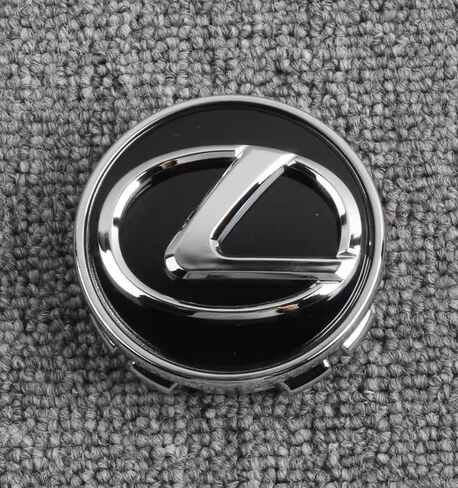 4 قطع من ملصقات غطاء إطار السيارة مقاس 62 مم مع شعارات العجلات، مادة ABS (مناسبة لمركبات Lexus RX/is/ES/GS ES300 ES350 LS43 0)، ملصق فضي على خلفية سوداء مع حافة فضية in Saudi Arabia