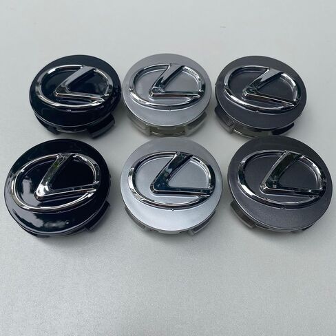 4 قطع من ملصقات غطاء إطار السيارة مقاس 62 مم مع شعارات العجلات، مادة ABS (مناسبة لمركبات Lexus RX/is/ES/GS ES300 ES350 LS43 0)، ملصق فضي على خلفية سوداء مع حافة فضية in Saudi Arabia