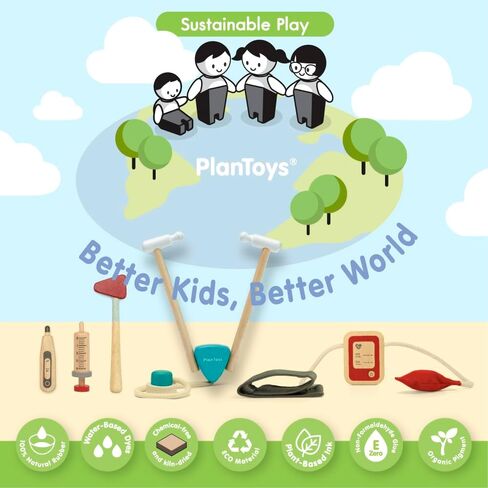 PlanToys Wooden Dentist Role Play Set (3493) | Sustainably Made from Rubberwood and Non-Toxic Paints and Dyes in Kuwait