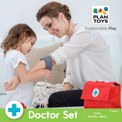 PlanToys Wooden Dentist Role Play Set (3493) | Sustainably Made from Rubberwood and Non-Toxic Paints and Dyes in Kuwait