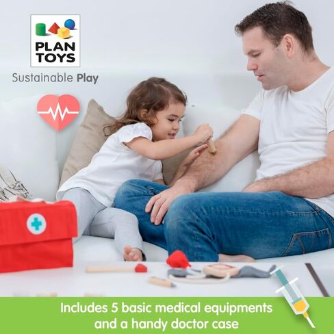 PlanToys Wooden Dentist Role Play Set (3493) | Sustainably Made from Rubberwood and Non-Toxic Paints and Dyes in Kuwait