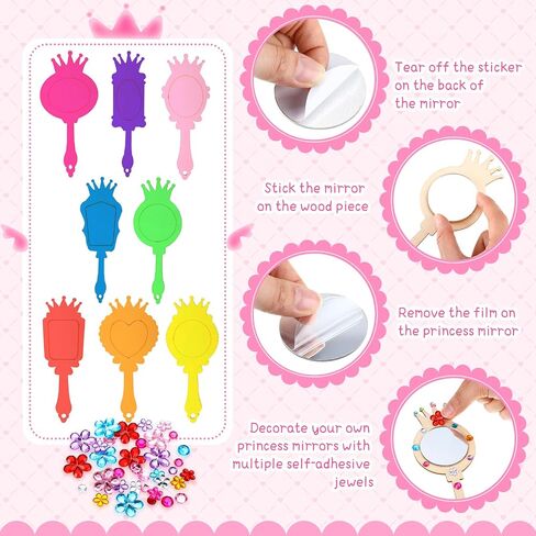 24 Pack Wooden Mirror Craft for Girls DIY Decorate You Own Princess Wooden Hand Small Mirrors for Crafts Paint Princess Party Decorations Birthday Supplies Favors in Kuwait