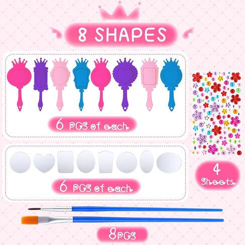 24 Pack Wooden Mirror Craft for Girls DIY Decorate You Own Princess Wooden Hand Small Mirrors for Crafts Paint Princess Party Decorations Birthday Supplies Favors in Kuwait