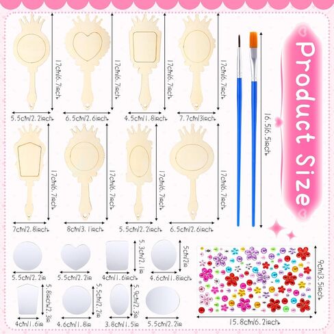24 Pack Wooden Mirror Craft for Girls DIY Decorate You Own Princess Wooden Hand Small Mirrors for Crafts Paint Princess Party Decorations Birthday Supplies Favors in Kuwait