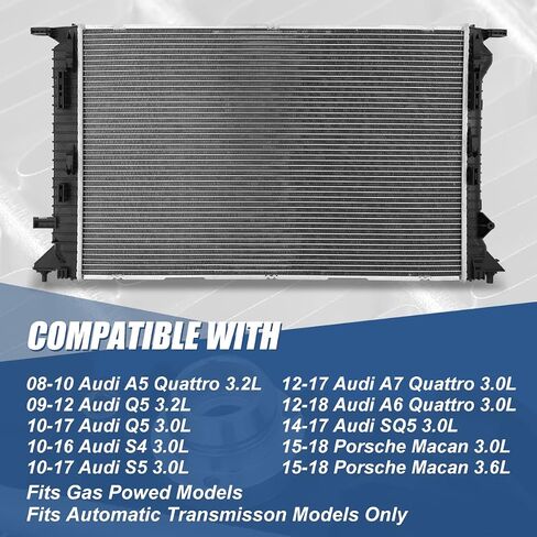 Auto Dynasty Radiator Compatible with 08-10 A5 A6 A7 Quattro S4 S5 Q5 SQ5 3.0L 3.2L 3.6L Gas Powered AT, DPI 13278 Factory Style 2-Row Cooling Radiator, Aluminum Core in Saudi Arabia