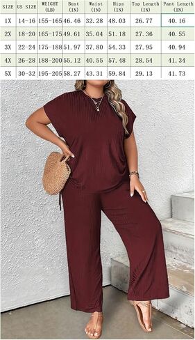 Plus Size 2 Piece Lounge Sets for Women Sweatsuit Loose Ribbed Short Sleeve Tops Wide Leg Pants Pajama Sets in Saudi Arabia