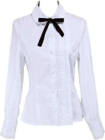 Antaina White Cotton Lace Black Bow Tie Simple Victorian Lolita Shirt Blouse in Saudi Arabia