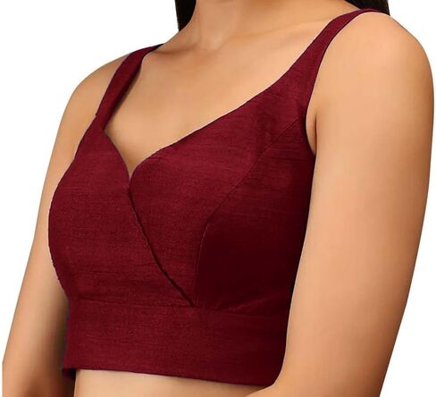 Dupion بلوزة ساري سادة متداخلة مع خط عنق على شكل قلب بدون أكمام وسحاب جانبي مقطوع من الخلف Choli Sari in Saudi Arabia