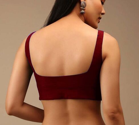 Dupion بلوزة ساري سادة متداخلة مع خط عنق على شكل قلب بدون أكمام وسحاب جانبي مقطوع من الخلف Choli Sari in Saudi Arabia