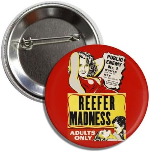 Vintage Style 1930's Reefer Madness Movie Poster Button Pin, 2.25 inches, Red Collectible Badge in Saudi Arabia