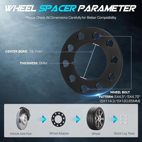 5x114.3mm Wheel Adapters 1/4" (6mm) w/ 78.1mm Bore fits Jeep Cherokee Wrangler Liberty, 5x4.5 5x4.75 Wheel Spacers for Ford Mustang Explorer Ranger Galaxie 500 Crown Victoria 4PCs in Saudi Arabia
