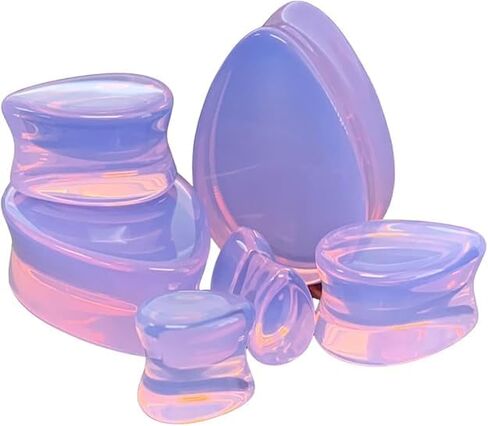 PAIR of Unique Lavender Opalite Tear Drop Double Flare Plugs Stone Glass Teardrop Gauges - Body Jewelry in Saudi Arabia