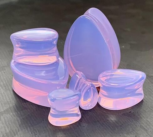 PAIR of Unique Lavender Opalite Tear Drop Double Flare Plugs Stone Glass Teardrop Gauges - Body Jewelry in Saudi Arabia