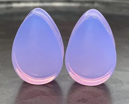 PAIR of Unique Lavender Opalite Tear Drop Double Flare Plugs Stone Glass Teardrop Gauges - Body Jewelry in Saudi Arabia