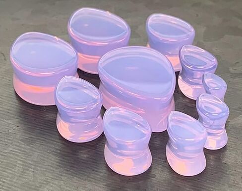 PAIR of Unique Lavender Opalite Tear Drop Double Flare Plugs Stone Glass Teardrop Gauges - Body Jewelry in Saudi Arabia