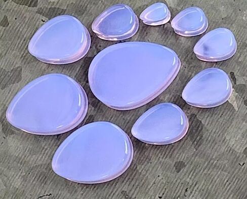 PAIR of Unique Lavender Opalite Tear Drop Double Flare Plugs Stone Glass Teardrop Gauges - Body Jewelry in Saudi Arabia