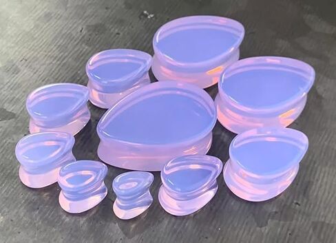 PAIR of Unique Lavender Opalite Tear Drop Double Flare Plugs Stone Glass Teardrop Gauges - Body Jewelry in Saudi Arabia