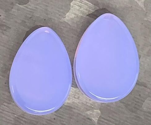 PAIR of Unique Lavender Opalite Tear Drop Double Flare Plugs Stone Glass Teardrop Gauges - Body Jewelry in Saudi Arabia