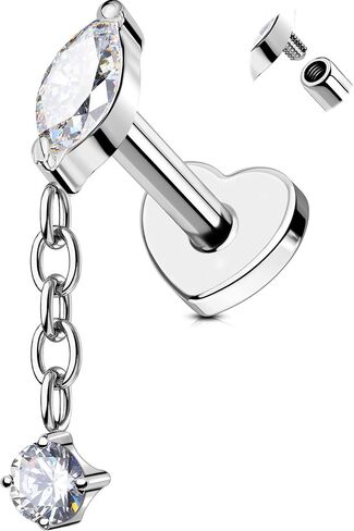G23 Titanium Helix Piercing Jewelry 16G Dangle CZ Cartilage Earring Studs Internally Thread Labret Jewelry Flat Back Surgical Steel Helix Tragus Conch Earring for Women in Kuwait