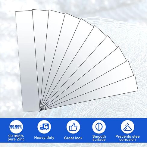 10 Pcs Pure Zinc Anode Sheet (99.995% Pure) for Zinc Plating and Zinc Electroplating, Zinc Electrode Strip 0.04' 'x 1'' x 6'' / 1mm x 25mm x 150mm in Kuwait