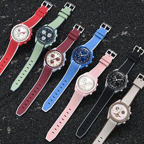 Bands for Moonswatch Watch Quick Release Silicone Rubber Curved End No Gap Watch Band for Omega X Swatch Moonswatch Speedmaster Watch 20mm Straps Bracelet Replacement Strap for Men Women in Saudi Arabia