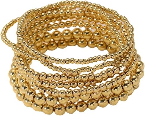 7pcs Simple Stackable Gold Beaded Bracelets - Elegant Stretch Gold Bracelets for Women, Gold Bead Bracelet Set, Neutral Casual Vacation Date Daily Wear Accessories in Saudi Arabia