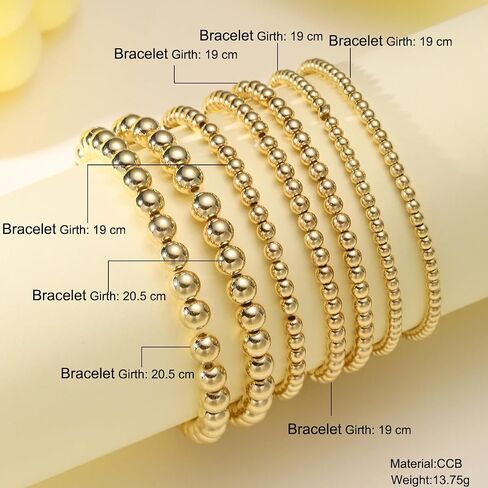 7pcs Simple Stackable Gold Beaded Bracelets - Elegant Stretch Gold Bracelets for Women, Gold Bead Bracelet Set, Neutral Casual Vacation Date Daily Wear Accessories in Saudi Arabia