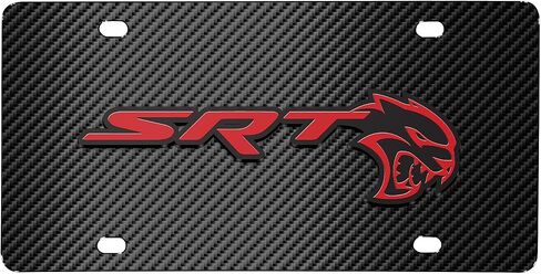 for Dodge SRT Hellcat in Red 3D Logo Black Carbon Fiber Patten Steel License Plate for Decorative in Saudi Arabia