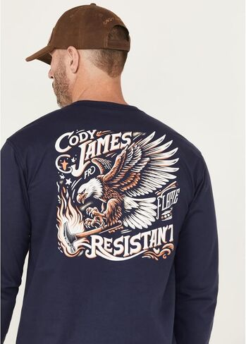 Cody James Men's Fr Eagle Long Sleeve Graphic Work T-Shirt Navy in Saudi Arabia