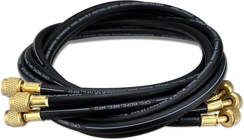HCPRO HC2V2C5BK 2 صمام مكبس نوع مشعب نحاسي W/ 80 مم (3-1/8) مقاييس R410، R22، R134a، R404A، مجموعة خرطوم ممتازة 5FT Black Knight Series ° C/PSI in Kuwait