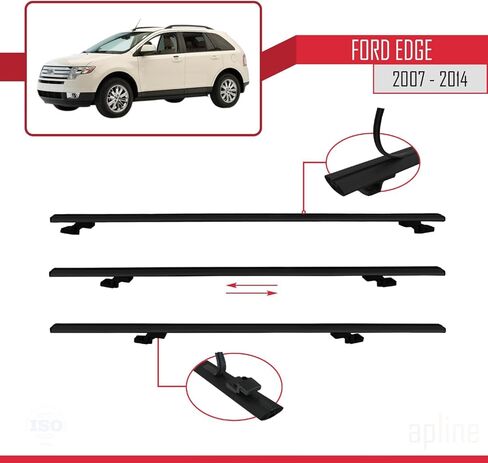 متوافق مع Ford Edge 2007-2014 الطراز الأساسي لسقف السيارة بقضيب متقاطع من الألومنيوم الأسود 2 بار in Kuwait