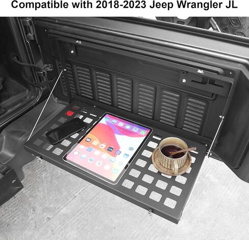 CheroCar لـ Jeep JL طاولة الباب الخلفي رف البضائع الخلفي القابل للطي رف تخزين سبائك الألومنيوم لـ 2018-2025 Jeep Wrangler JL in Kuwait