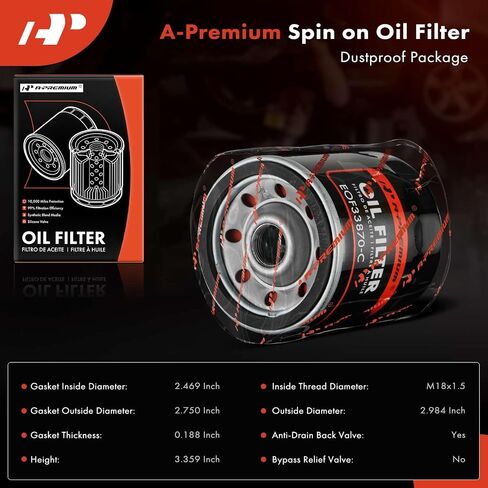 A-Premium 10K Miles Protection Spin On Oil Filter Compatible with Chevrolet & GMC & Jeep & Buick & Cadillac & Suzuki & Saab & American Motors & Checker & Daewoo & Oldsmobile & Pontiac & Saturn & Isuzu in Saudi Arabia