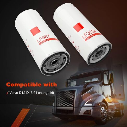 طقم فلتر الزيت/الوقود D13 متوافق مع طقم تغيير الزيت فولفو D12 - 2x LF667، LF3654، FF5507 يستبدل 20972293، 21707133، 21707132؛ LFP3191، LFP8642، LFF8059 in Saudi Arabia
