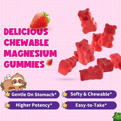 Magnesium Gummies for Kids - Magnesium Glycinate Gummies with Vitamin D3, B6, Potassium & Ashwagandha, Magnesium for Kids & Adults Relaxation, Sleep, Brain & Bone Health -Vegan Strawberry 60ct in Saudi Arabia