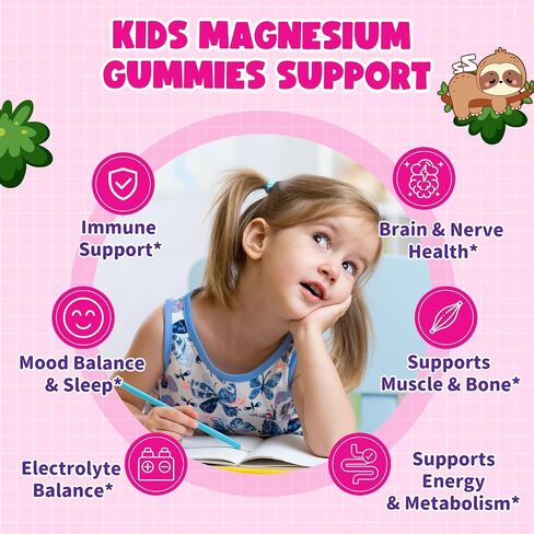 Magnesium Gummies for Kids - Magnesium Glycinate Gummies with Vitamin D3, B6, Potassium & Ashwagandha, Magnesium for Kids & Adults Relaxation, Sleep, Brain & Bone Health -Vegan Strawberry 60ct in Saudi Arabia