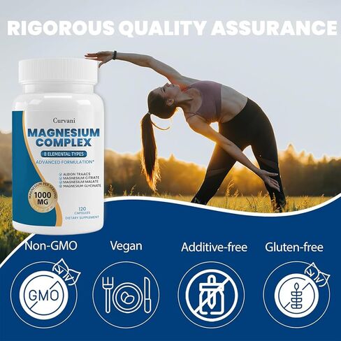 Magnesium Complex Supplement, Provided by 1000mg of Eight Different Forms of Magnesium，Easy Absorption for Bones, Muscle, Recovery, Energy, Vegan Non-GMO120 Capsules (1pcs) in Saudi Arabia