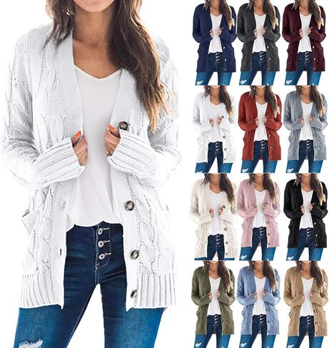 Cardigan for Women Casual Fall Button Down Open Front Cable Knit Cardigans Sweaters Long Sleeve Winter Outerwear in Saudi Arabia
