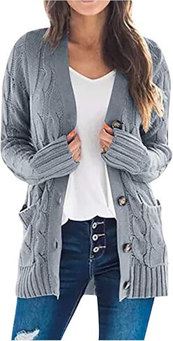 Cardigan for Women Casual Fall Button Down Open Front Cable Knit Cardigans Sweaters Long Sleeve Winter Outerwear in Saudi Arabia
