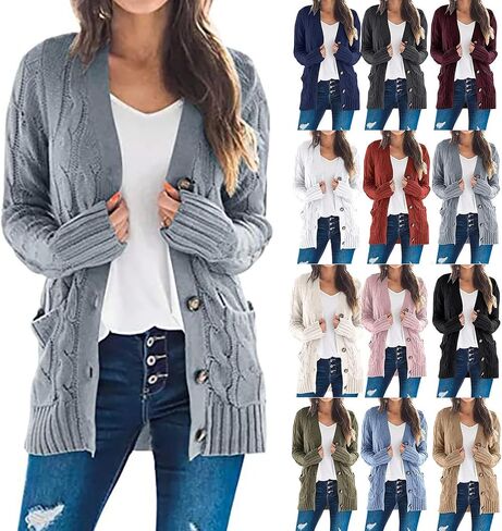 Cardigan for Women Casual Fall Button Down Open Front Cable Knit Cardigans Sweaters Long Sleeve Winter Outerwear in Saudi Arabia