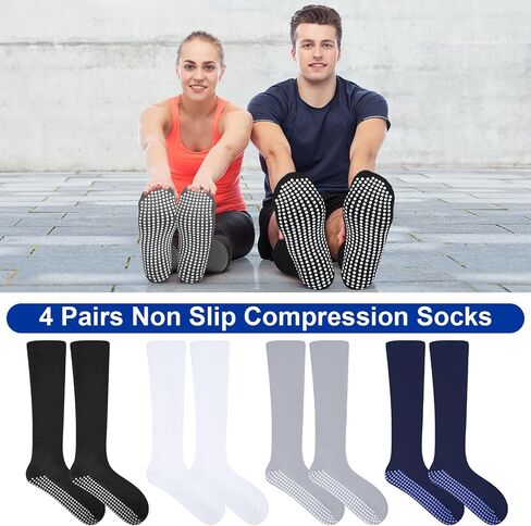 4 Pairs Non Slip Compression Socks 20-30 Mmhg Compression Socks with Grips Support for Women Men Pregnant Elderly in Saudi Arabia